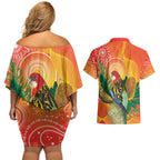 Eastern Rosella Australia Couples Matching Off Shoulder Short Dress and Hawaiian Shirt Banksia Aboriginal Art - Aussie Hoodie