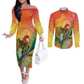 Eastern Rosella Australia Couples Matching Off The Shoulder Long Sleeve Dress and Long Sleeve Button Shirt Banksia Aboriginal Art - Aussie Hoodie