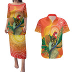 Eastern Rosella Australia Couples Matching Puletasi and Hawaiian Shirt Banksia Aboriginal Art - Aussie Hoodie