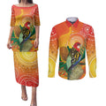 Eastern Rosella Australia Couples Matching Puletasi and Long Sleeve Button Shirt Banksia Aboriginal Art - Aussie Hoodie