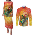 Eastern Rosella Australia Couples Matching Puletasi and Long Sleeve Button Shirt Banksia Aboriginal Art - Aussie Hoodie