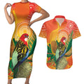 Eastern Rosella Australia Couples Matching Short Sleeve Bodycon Dress and Hawaiian Shirt Banksia Aboriginal Art - Aussie Hoodie
