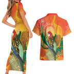 Eastern Rosella Australia Couples Matching Short Sleeve Bodycon Dress and Hawaiian Shirt Banksia Aboriginal Art - Aussie Hoodie