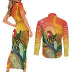 Eastern Rosella Australia Couples Matching Short Sleeve Bodycon Dress and Long Sleeve Button Shirt Banksia Aboriginal Art - Aussie Hoodie