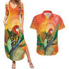 Eastern Rosella Australia Couples Matching Summer Maxi Dress and Hawaiian Shirt Banksia Aboriginal Art - Aussie Hoodie