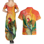 Eastern Rosella Australia Couples Matching Summer Maxi Dress and Hawaiian Shirt Banksia Aboriginal Art - Aussie Hoodie