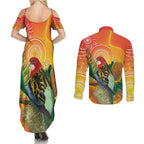 Eastern Rosella Australia Couples Matching Summer Maxi Dress and Long Sleeve Button Shirt Banksia Aboriginal Art - Aussie Hoodie