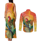 Eastern Rosella Australia Couples Matching Tank Maxi Dress and Long Sleeve Button Shirt Banksia Aboriginal Art - Aussie Hoodie