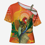 Eastern Rosella Australia Cross Shoulder Shirt Banksia Aboriginal Art - Aussie Hoodie
