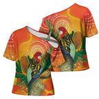 Eastern Rosella Australia Cross Shoulder Shirt Banksia Aboriginal Art - Aussie Hoodie