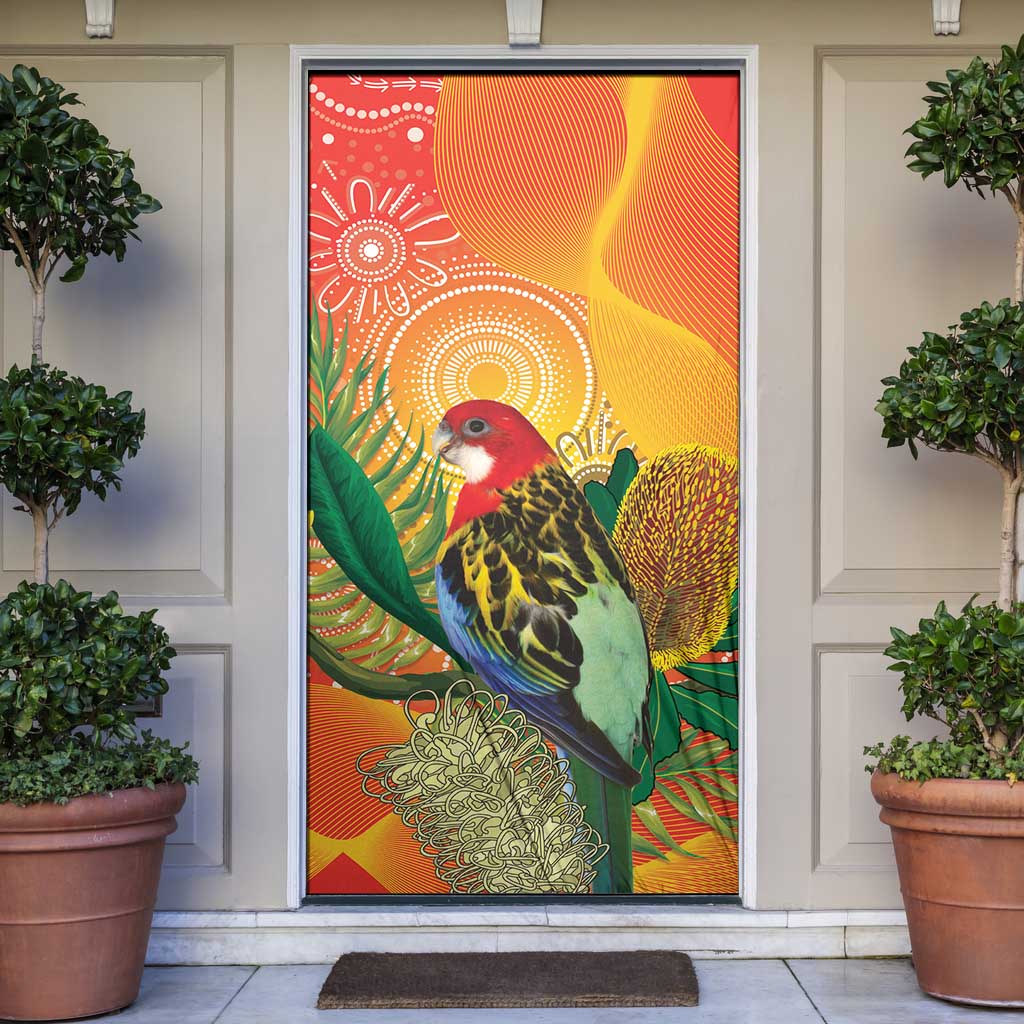 Eastern Rosella Australia Door Cover Banksia Aboriginal Art - Aussie Hoodie