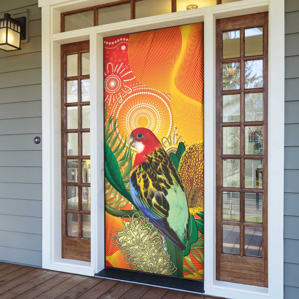 Eastern Rosella Australia Door Cover Banksia Aboriginal Art - Aussie Hoodie