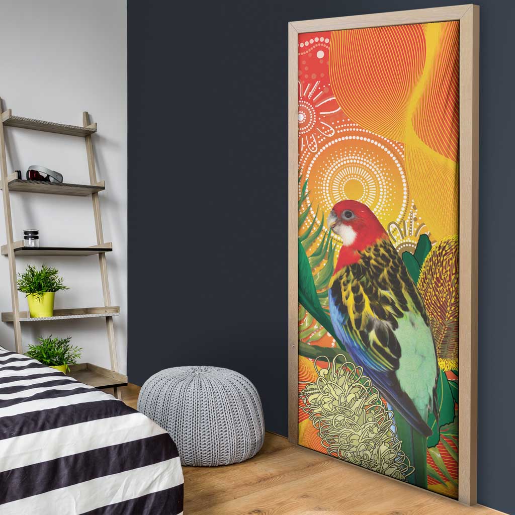 Eastern Rosella Australia Door Cover Banksia Aboriginal Art - Aussie Hoodie