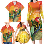 Eastern Rosella Australia Family Matching Long Sleeve Bodycon Dress and Hawaiian Shirt Banksia Aboriginal Art - Aussie Hoodie