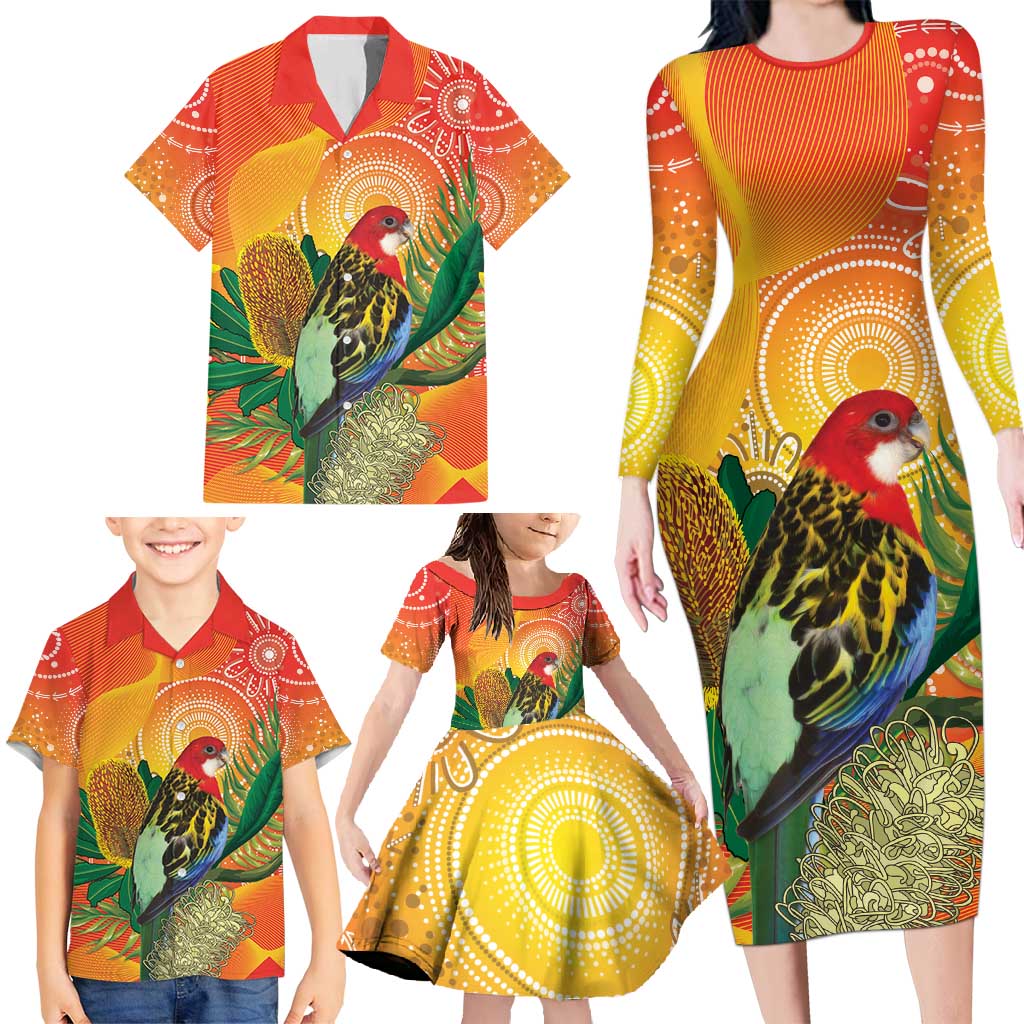 Eastern Rosella Australia Family Matching Long Sleeve Bodycon Dress and Hawaiian Shirt Banksia Aboriginal Art - Aussie Hoodie