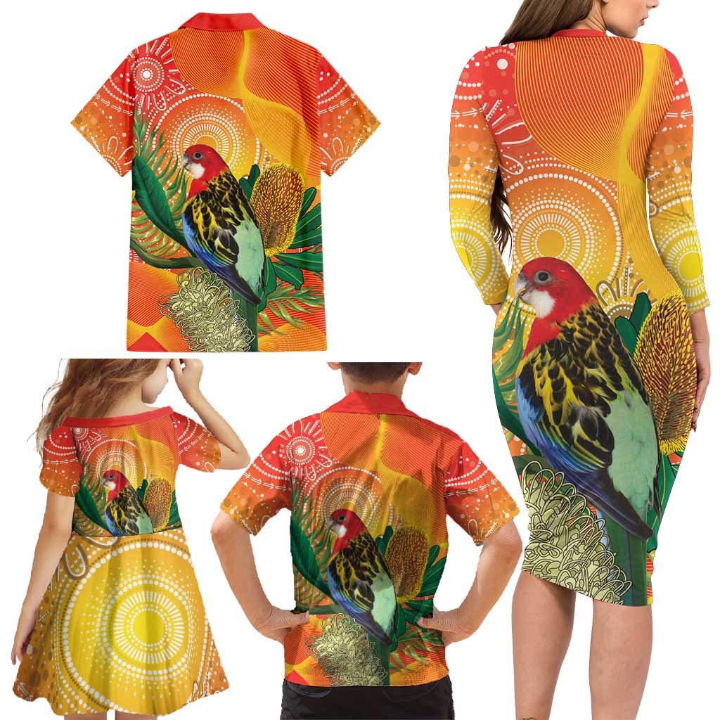 Eastern Rosella Australia Family Matching Long Sleeve Bodycon Dress and Hawaiian Shirt Banksia Aboriginal Art - Aussie Hoodie