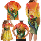 Eastern Rosella Australia Family Matching Long Sleeve Bodycon Dress and Hawaiian Shirt Banksia Aboriginal Art - Aussie Hoodie