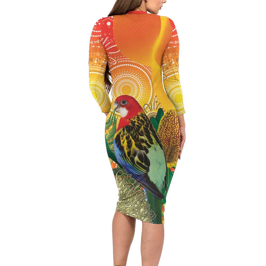 Eastern Rosella Australia Family Matching Long Sleeve Bodycon Dress and Hawaiian Shirt Banksia Aboriginal Art - Aussie Hoodie