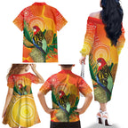 Eastern Rosella Australia Family Matching Off The Shoulder Long Sleeve Dress and Hawaiian Shirt Banksia Aboriginal Art - Aussie Hoodie