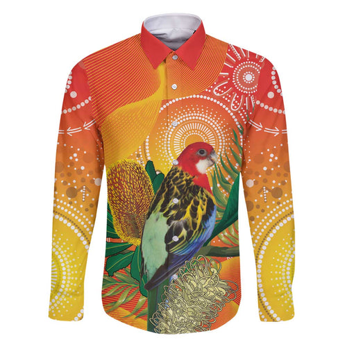 Eastern Rosella Australia Family Matching Off The Shoulder Long Sleeve Dress and Hawaiian Shirt Banksia Aboriginal Art - Aussie Hoodie