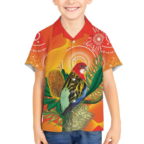 Eastern Rosella Australia Family Matching Off The Shoulder Long Sleeve Dress and Hawaiian Shirt Banksia Aboriginal Art - Aussie Hoodie