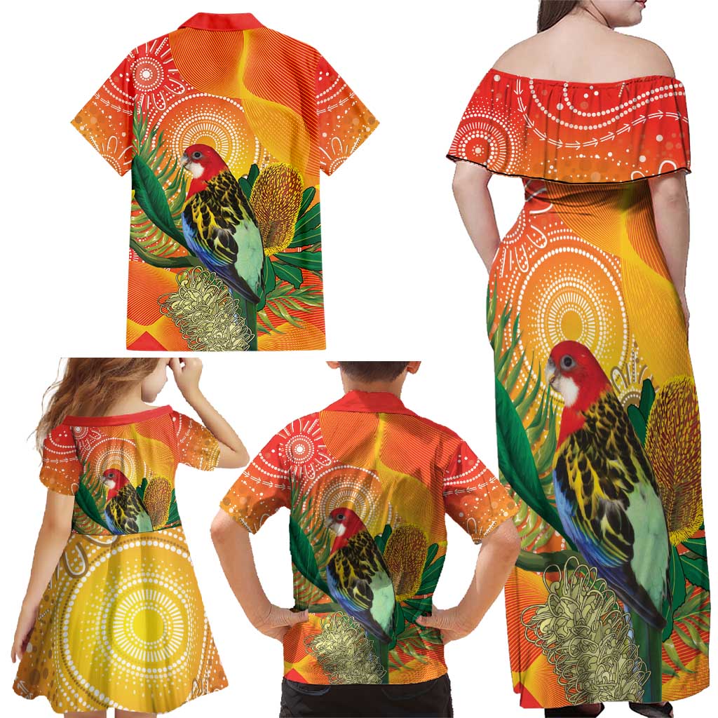 Eastern Rosella Australia Family Matching Off Shoulder Maxi Dress and Hawaiian Shirt Banksia Aboriginal Art - Aussie Hoodie