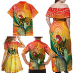 Eastern Rosella Australia Family Matching Off Shoulder Maxi Dress and Hawaiian Shirt Banksia Aboriginal Art - Aussie Hoodie