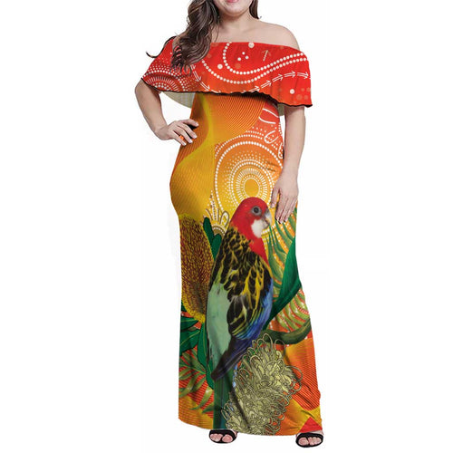 Eastern Rosella Australia Family Matching Off Shoulder Maxi Dress and Hawaiian Shirt Banksia Aboriginal Art - Aussie Hoodie