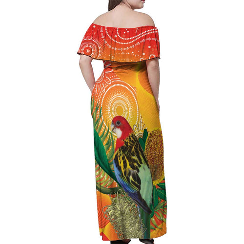 Eastern Rosella Australia Family Matching Off Shoulder Maxi Dress and Hawaiian Shirt Banksia Aboriginal Art - Aussie Hoodie
