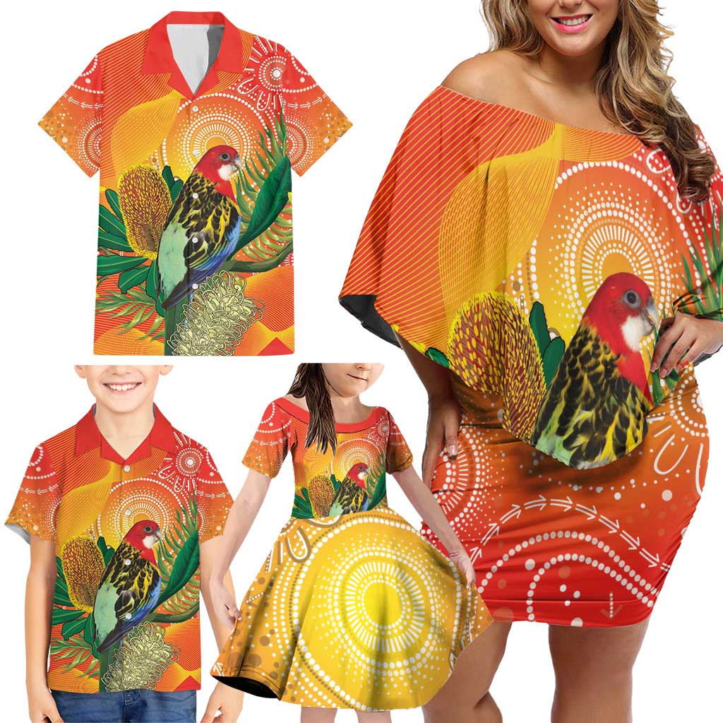 Eastern Rosella Australia Family Matching Off Shoulder Short Dress and Hawaiian Shirt Banksia Aboriginal Art - Aussie Hoodie