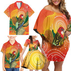 Eastern Rosella Australia Family Matching Off Shoulder Short Dress and Hawaiian Shirt Banksia Aboriginal Art - Aussie Hoodie