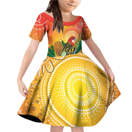 Eastern Rosella Australia Family Matching Off Shoulder Short Dress and Hawaiian Shirt Banksia Aboriginal Art - Aussie Hoodie