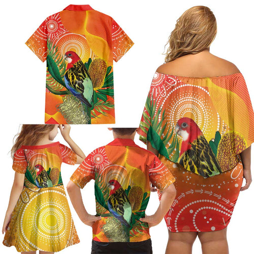 Eastern Rosella Australia Family Matching Off Shoulder Short Dress and Hawaiian Shirt Banksia Aboriginal Art - Aussie Hoodie