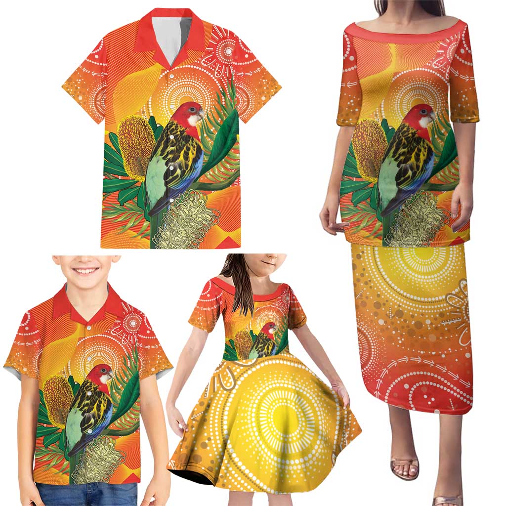 Eastern Rosella Australia Family Matching Puletasi and Hawaiian Shirt Banksia Aboriginal Art - Aussie Hoodie