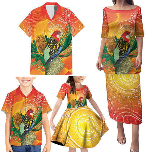 Eastern Rosella Australia Family Matching Puletasi and Hawaiian Shirt Banksia Aboriginal Art - Aussie Hoodie