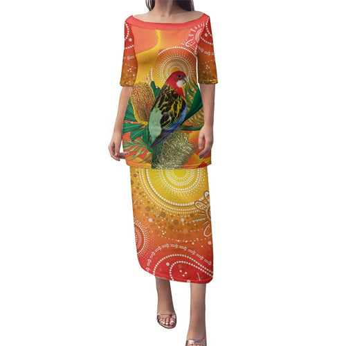 Eastern Rosella Australia Family Matching Puletasi and Hawaiian Shirt Banksia Aboriginal Art - Aussie Hoodie