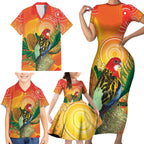 Eastern Rosella Australia Family Matching Short Sleeve Bodycon Dress and Hawaiian Shirt Banksia Aboriginal Art - Aussie Hoodie
