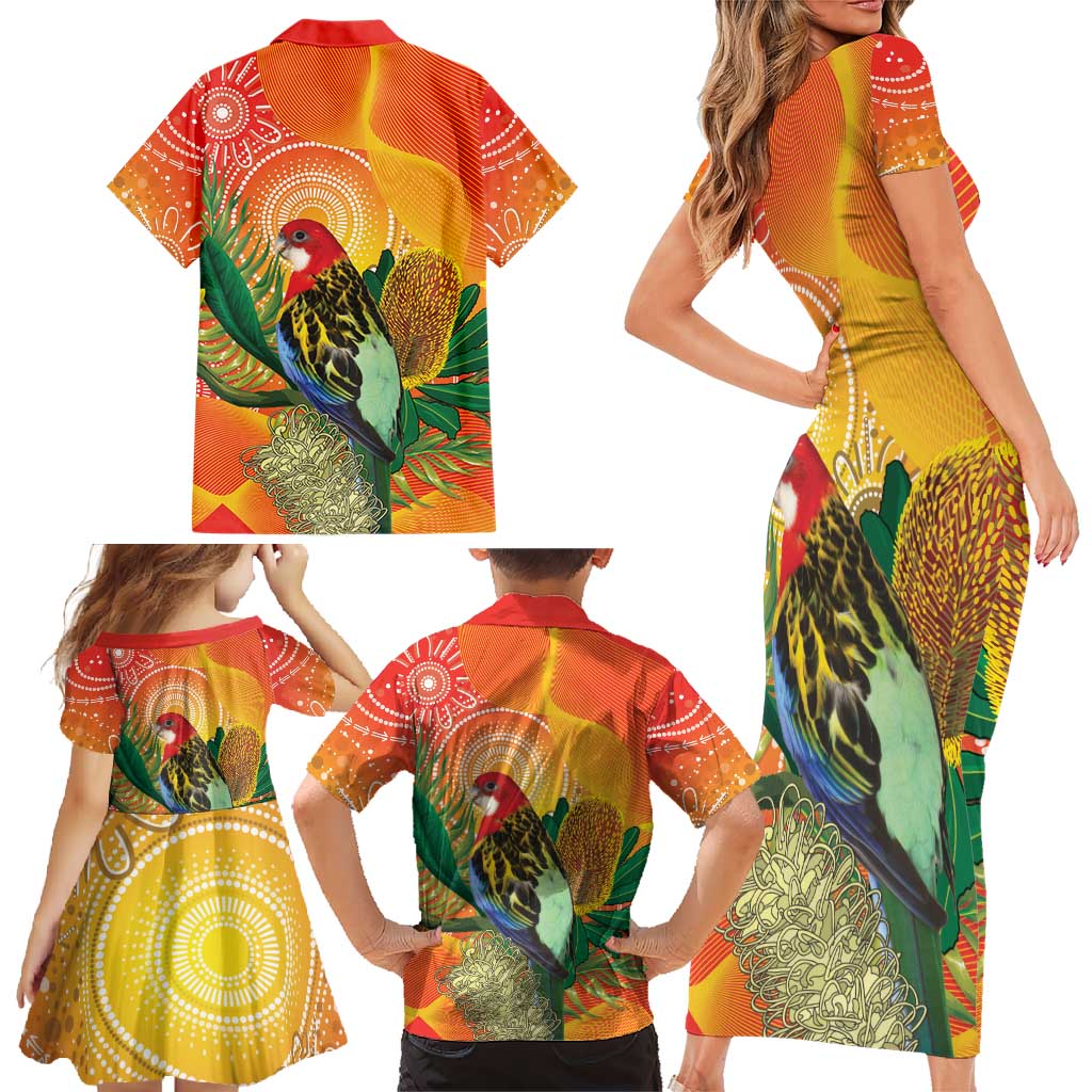 Eastern Rosella Australia Family Matching Short Sleeve Bodycon Dress and Hawaiian Shirt Banksia Aboriginal Art - Aussie Hoodie