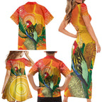 Eastern Rosella Australia Family Matching Short Sleeve Bodycon Dress and Hawaiian Shirt Banksia Aboriginal Art - Aussie Hoodie