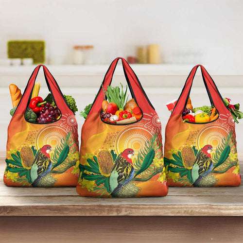 Eastern Rosella Australia Grocery Bag Banksia Aboriginal Art - Aussie Hoodie