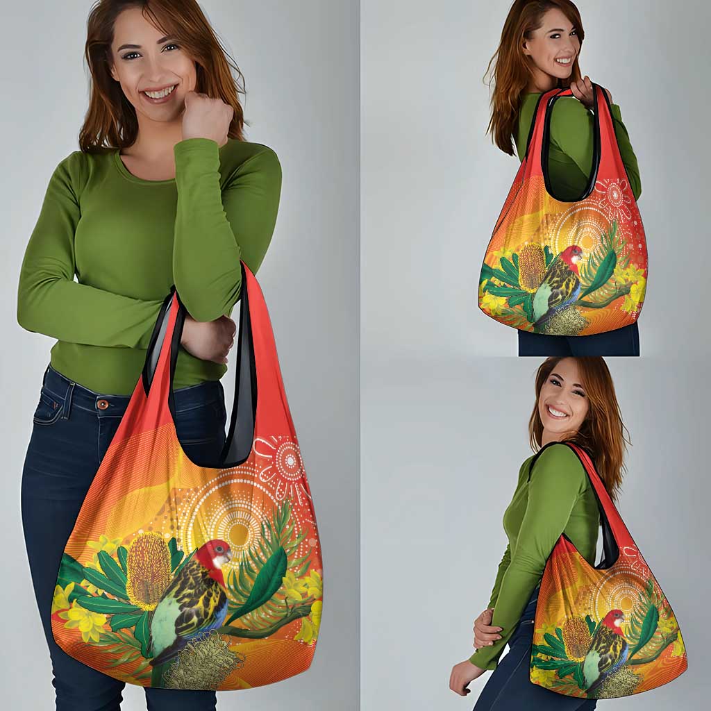 Eastern Rosella Australia Grocery Bag Banksia Aboriginal Art - Aussie Hoodie
