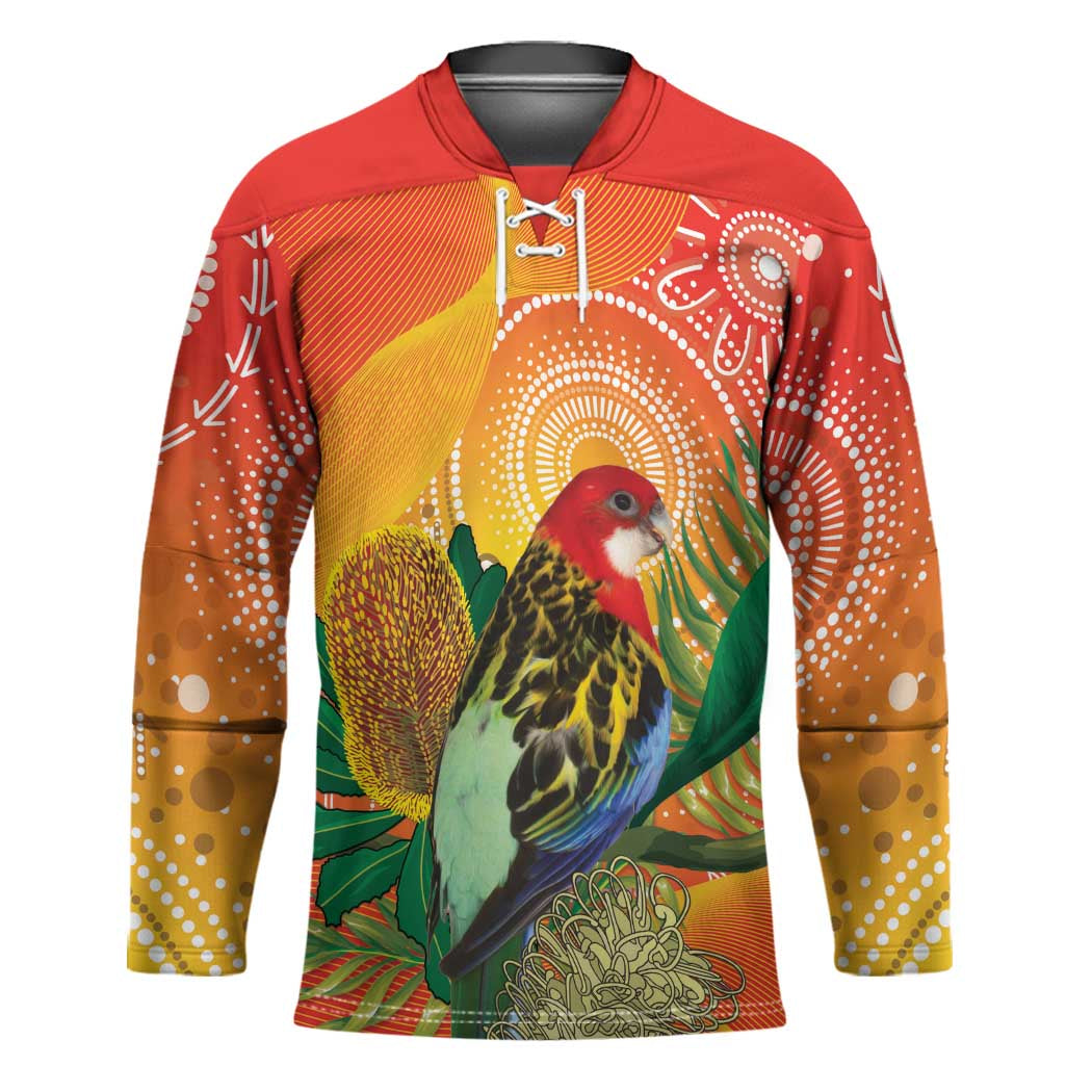 Eastern Rosella Australia Hockey Jersey Banksia Aboriginal Art - Aussie Hoodie