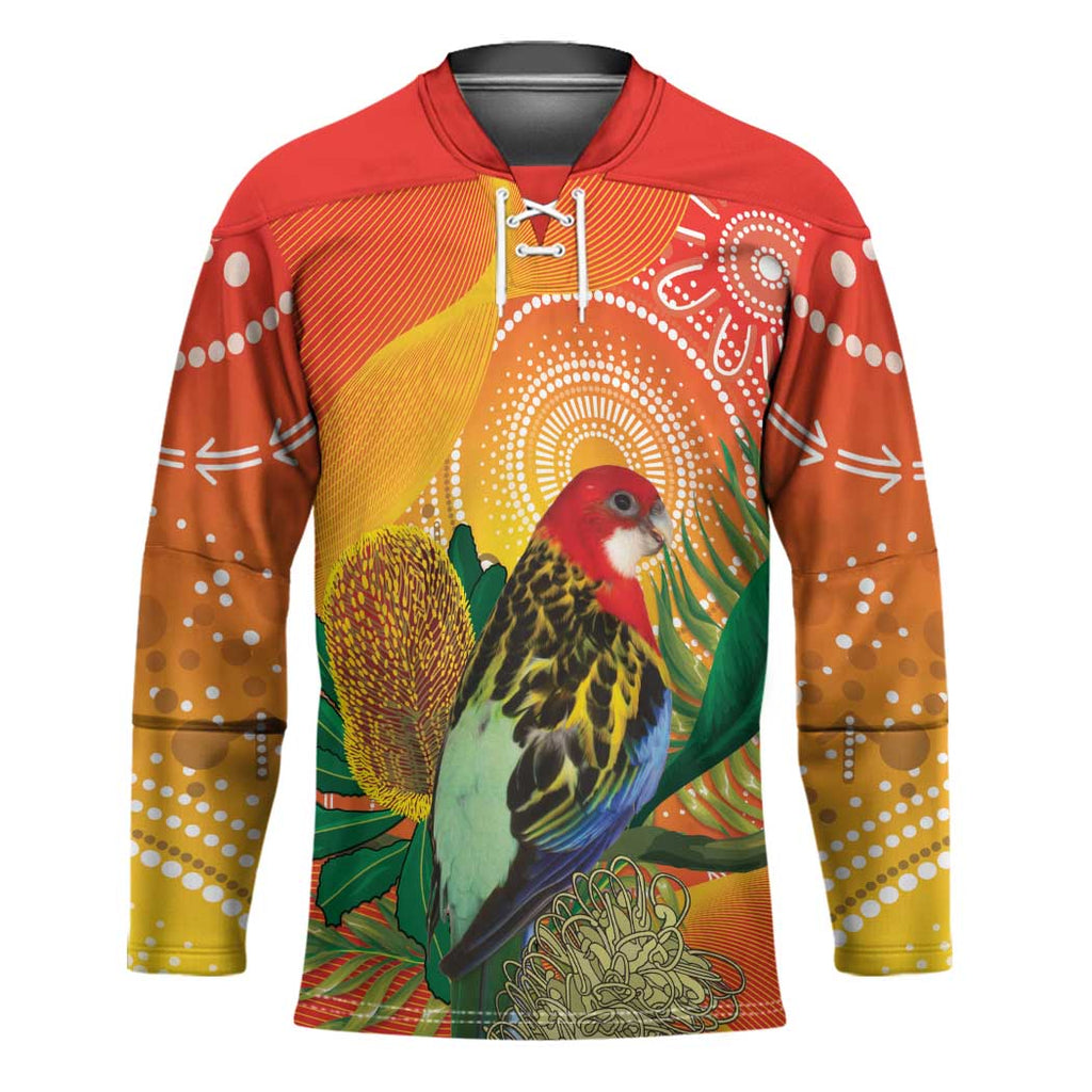 Eastern Rosella Australia Hockey Jersey Banksia Aboriginal Art - Aussie Hoodie