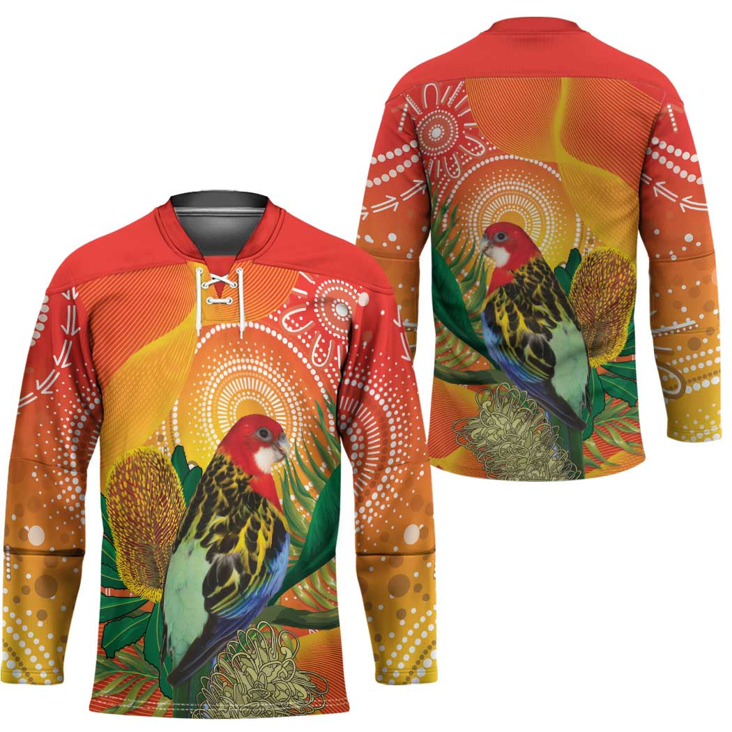 Eastern Rosella Australia Hockey Jersey Banksia Aboriginal Art - Aussie Hoodie
