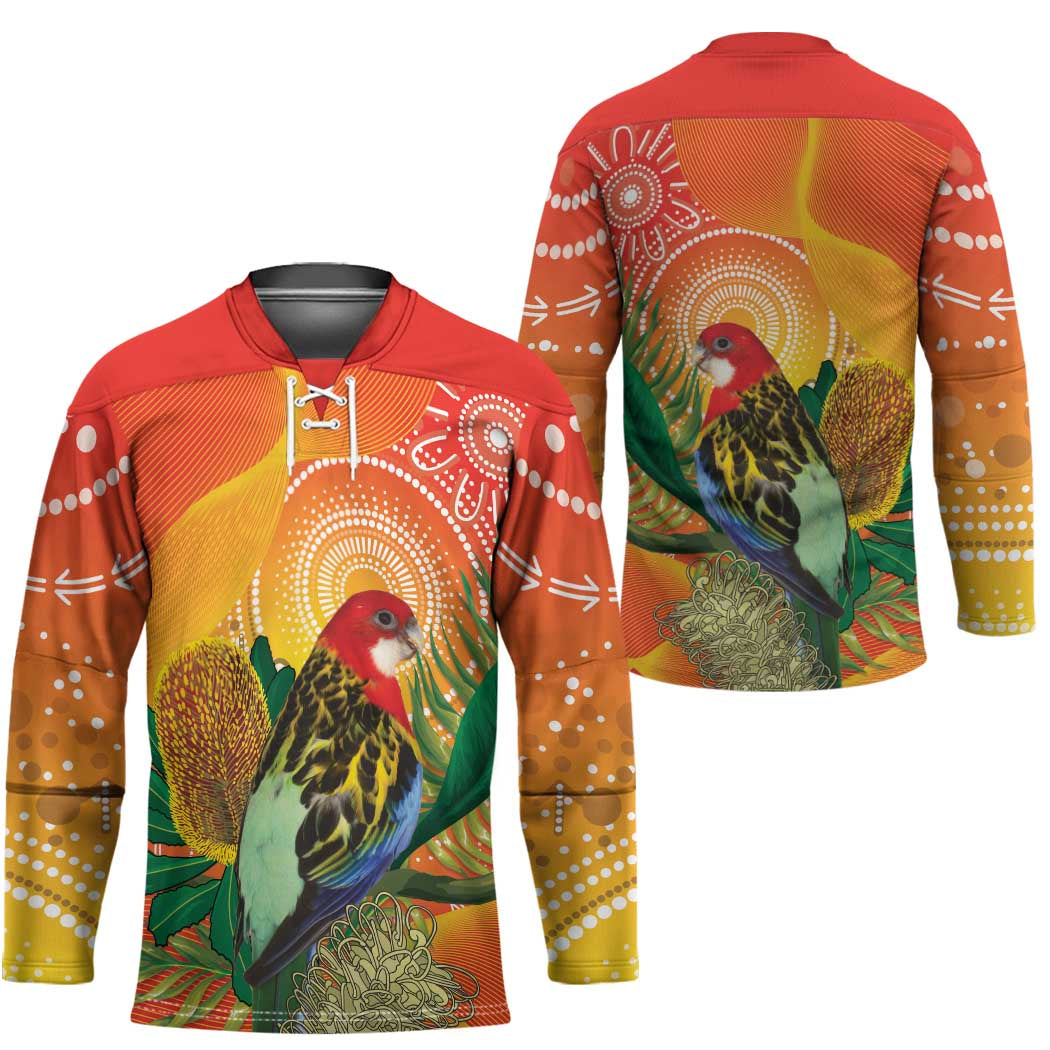 Eastern Rosella Australia Hockey Jersey Banksia Aboriginal Art - Aussie Hoodie