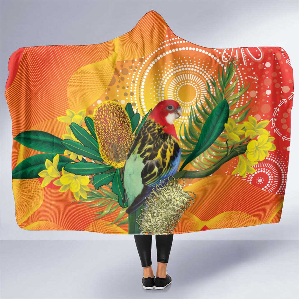 Eastern Rosella Australia Hooded Blanket Banksia Aboriginal Art - Aussie Hoodie