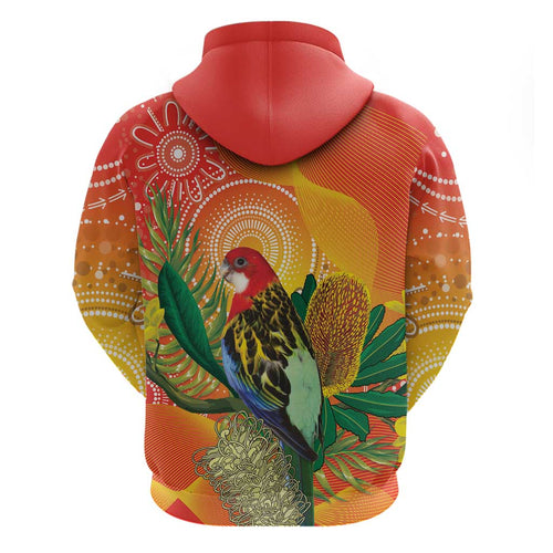 Eastern Rosella Australia Hoodie Banksia Aboriginal Art - Aussie Hoodie