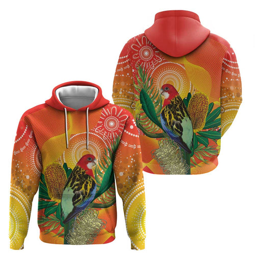 Eastern Rosella Australia Hoodie Banksia Aboriginal Art - Aussie Hoodie