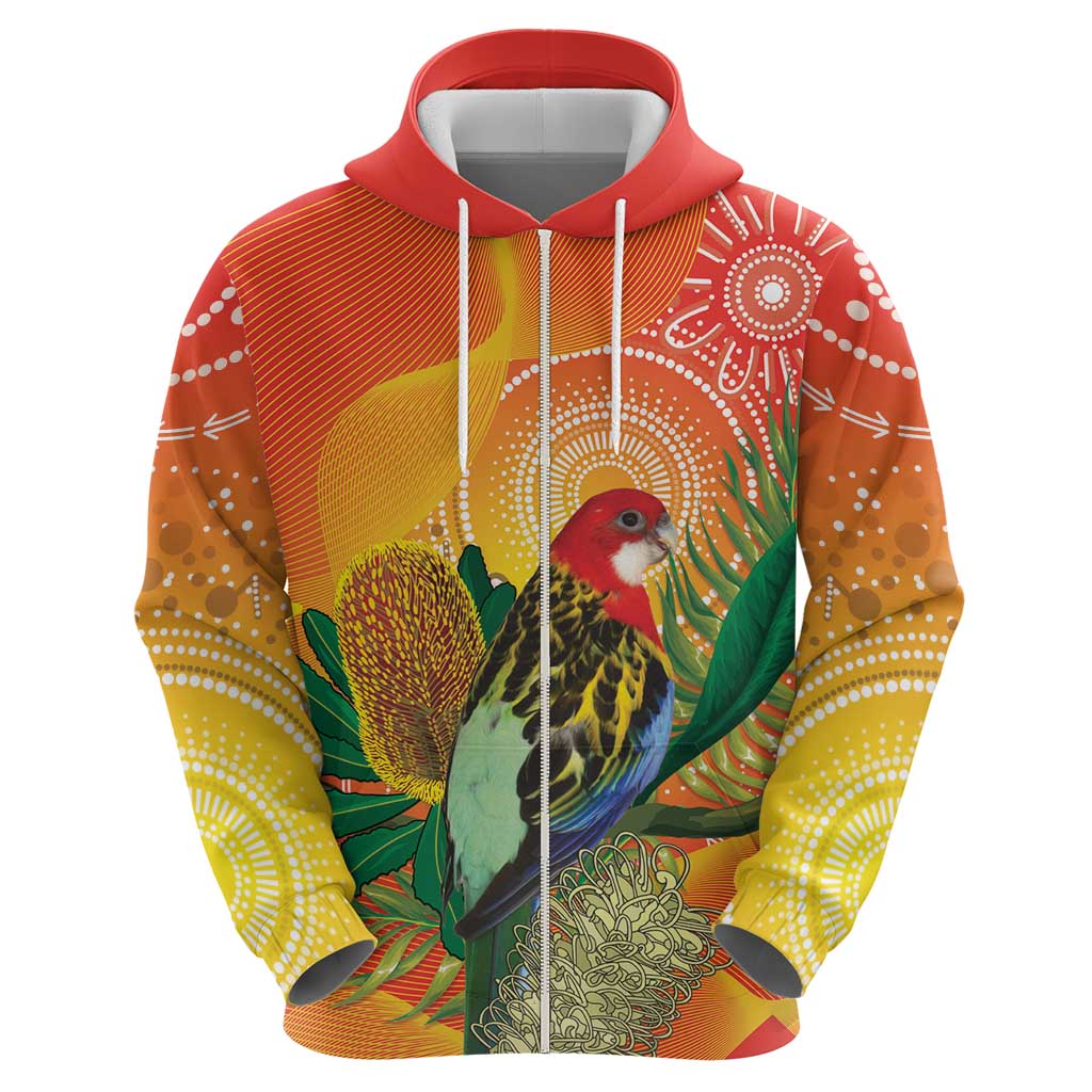 Eastern Rosella Australia Hoodie Banksia Aboriginal Art - Aussie Hoodie