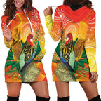 Eastern Rosella Australia Hoodie Dress Banksia Aboriginal Art - Aussie Hoodie